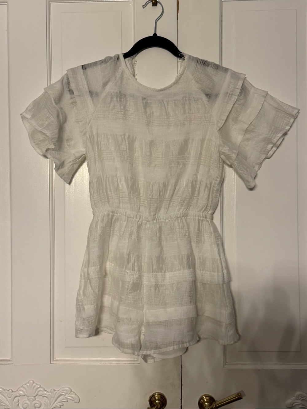 J.O.A. Los Angeles White Ruffle Open Back Romper XS Boho